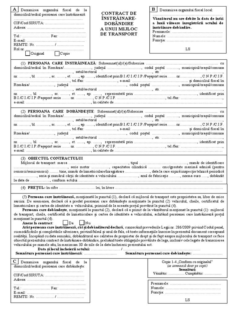Formular Contract Instrainare Dobandire | PDF