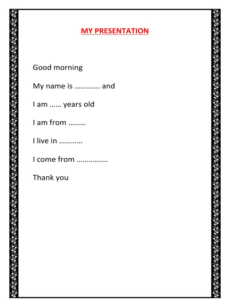 Personal Introduction Template | PDF | Sports & Recreation | Cooking ...
