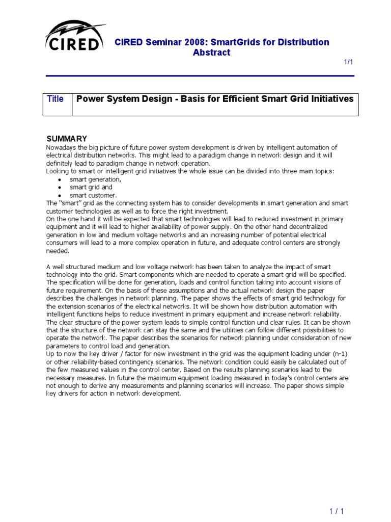 Power System Design - Basis For Efficient Smart Grid Initiatives | PDF ...