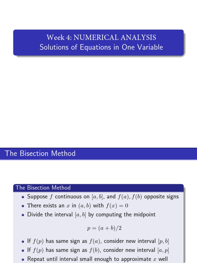 Week 4 Numerical Analysis Solutions of Equations in One Variable PDF