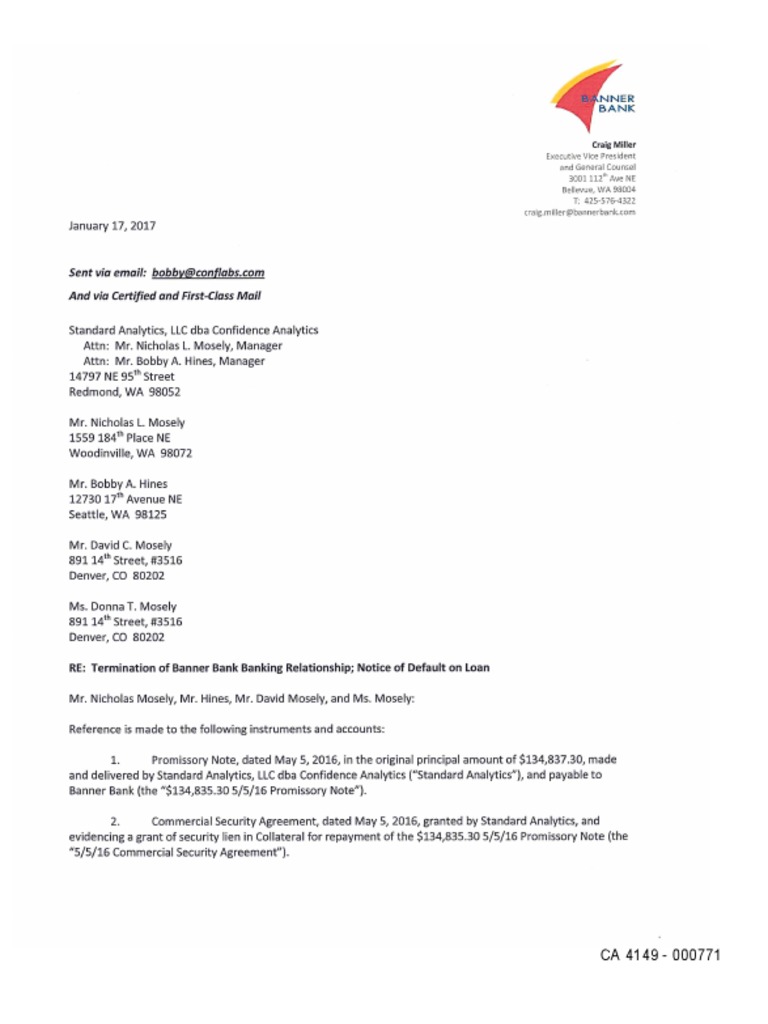 Banner Bank Letter To Confidence Analytics Termination Of Banking
