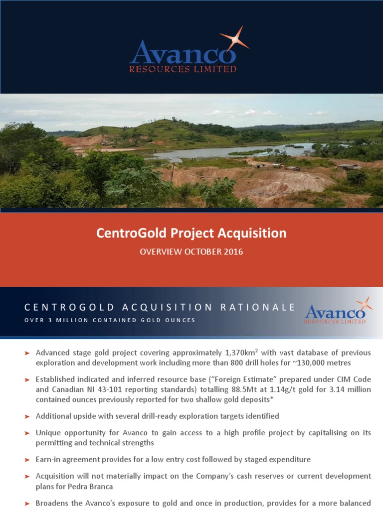 CentroGold Project Overview and Acquisition | PDF | Mining | Gold