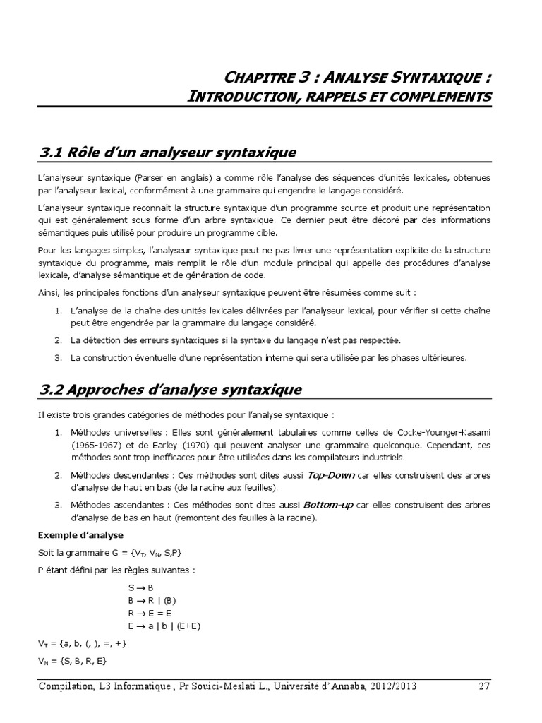 Analyse Syntaxique: Concepts et Méthodes | PDF | Analyse syntaxique ...