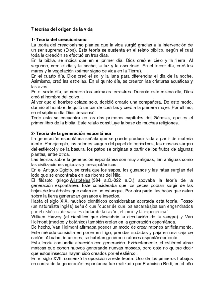 7 teorías sobre el origen de la vida | PDF | Abiogénesis | Proteínas