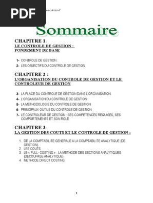 0 Contrôle De Gestion Et Tableau De Bord - 