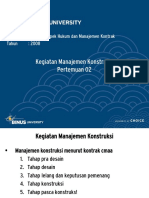 Kegiatan Manajemen Konstruksi Pertemuan 02: Matakuliah: S0812 - Aspek Hukum Dan Manajemen Kontrak Tahun: 2008