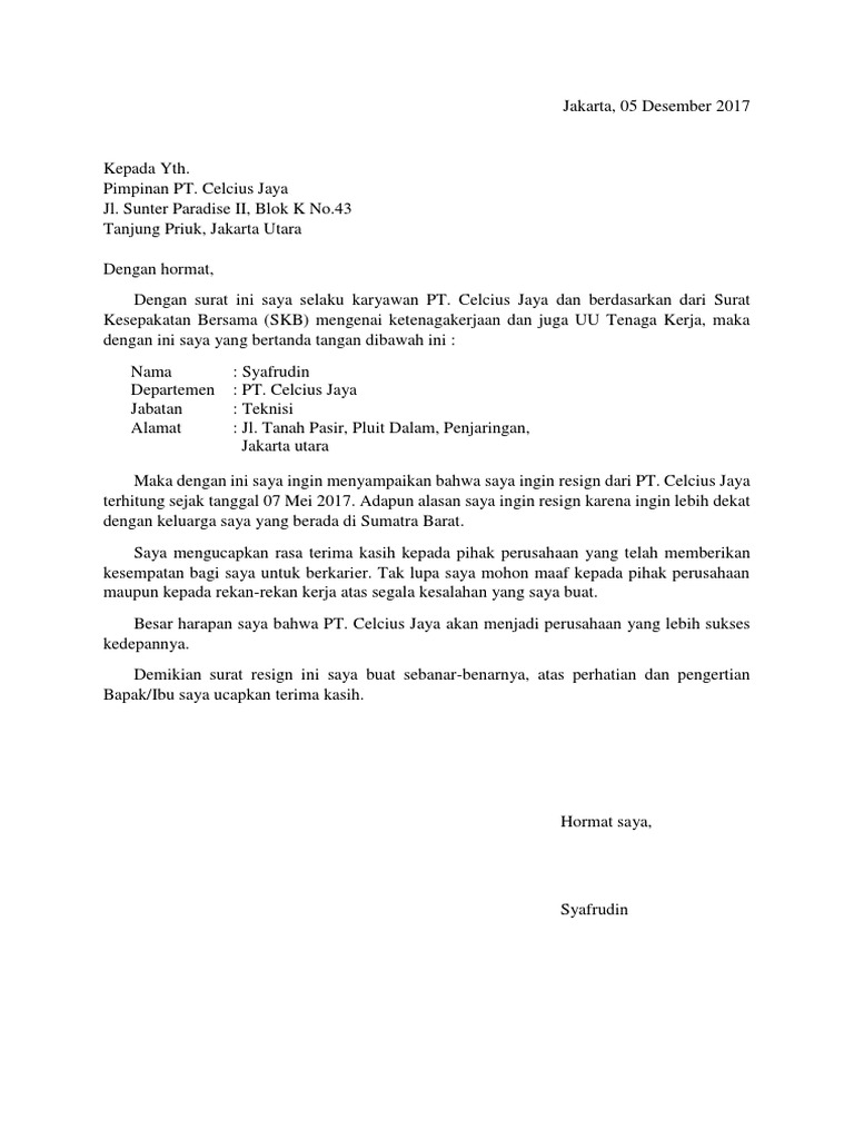 Contoh Surat Resign Doc