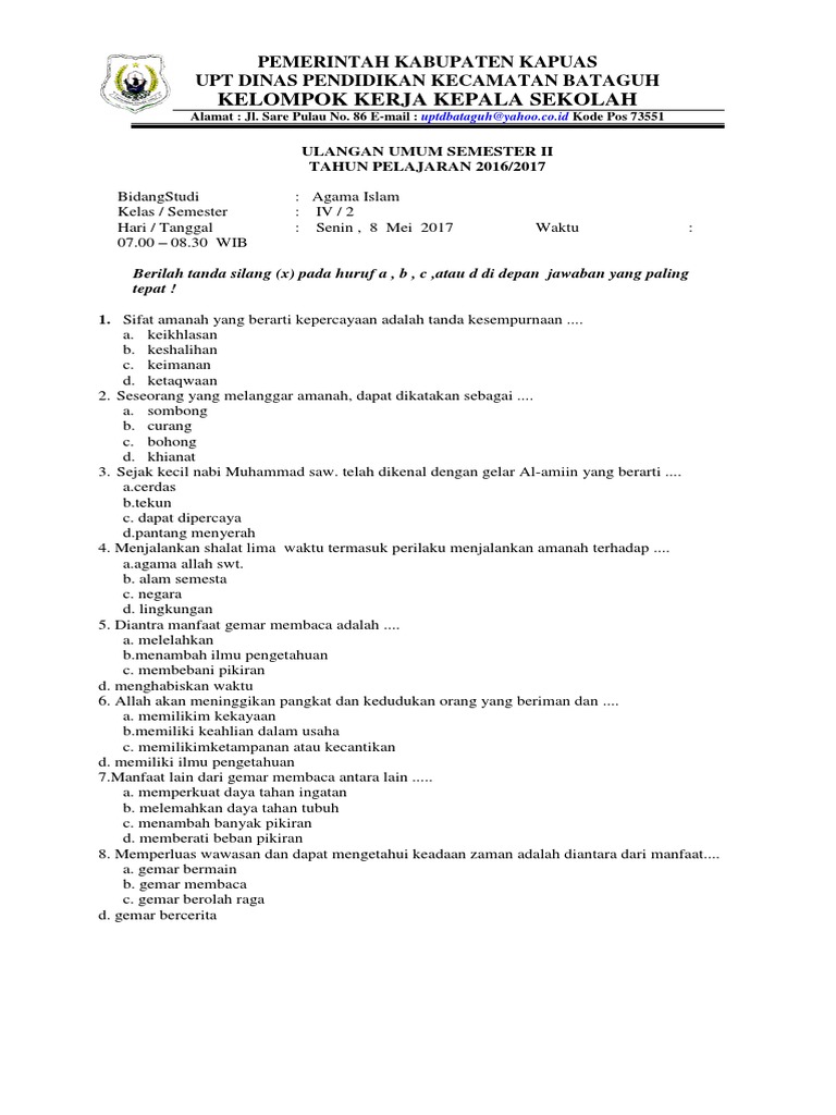 Soal Kelas Iv Agama Edit