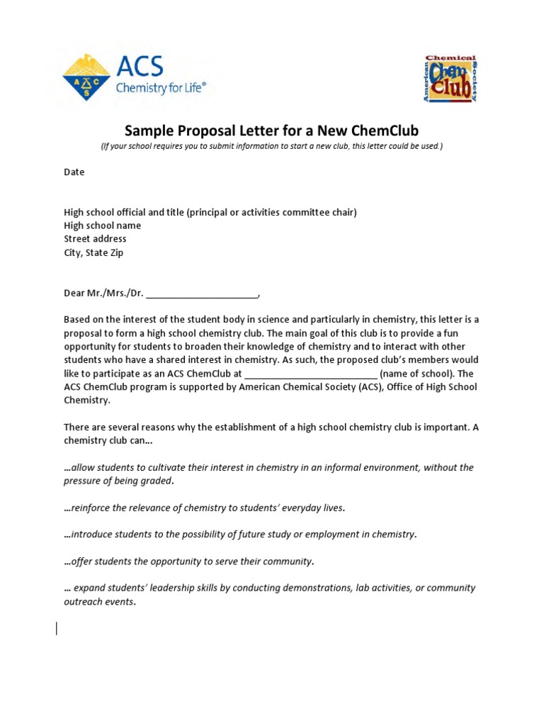 Proposal for New High School ChemClub | PDF | Career & Growth