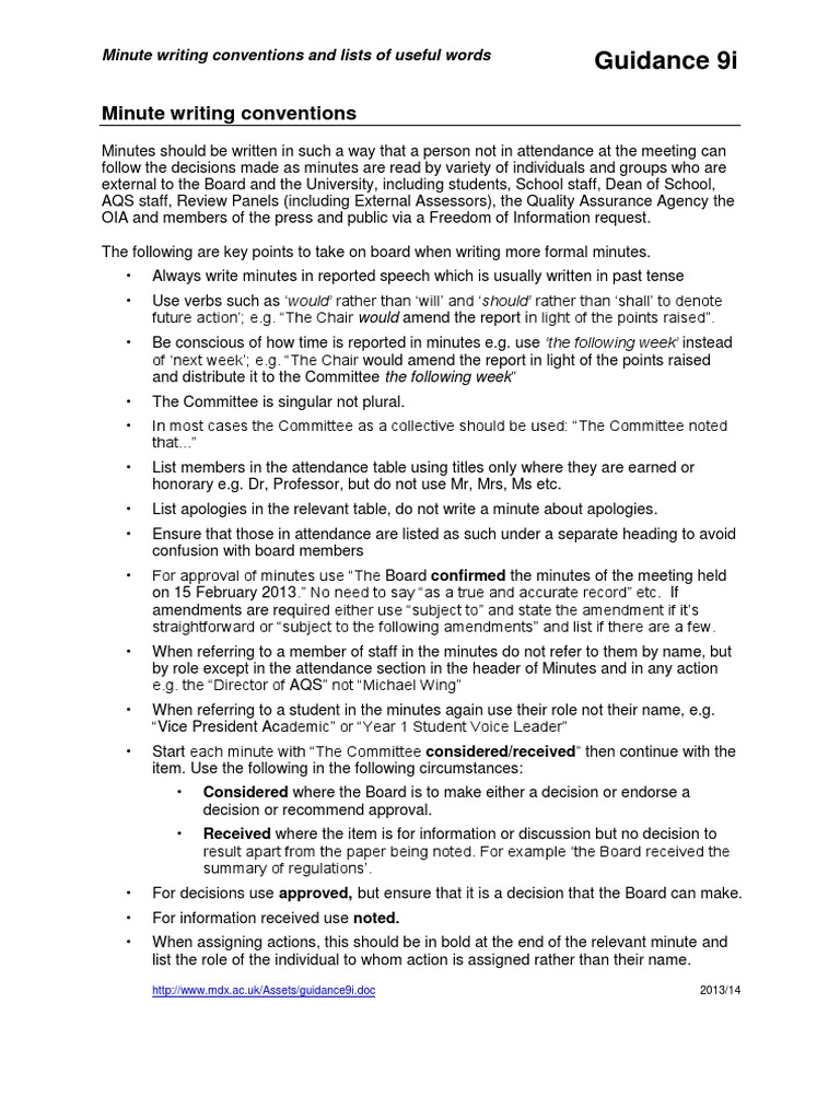 Minute Writing Guidelines and Vocabulary | PDF | Government