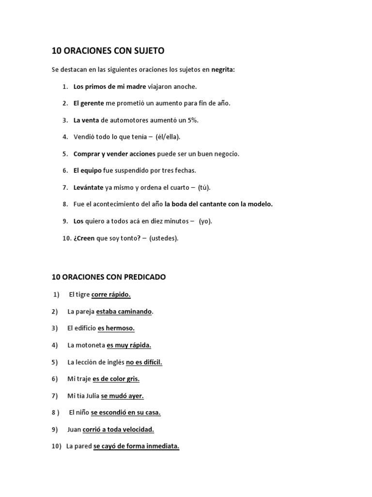 10 oraciones con sujeto pdf naturaleza