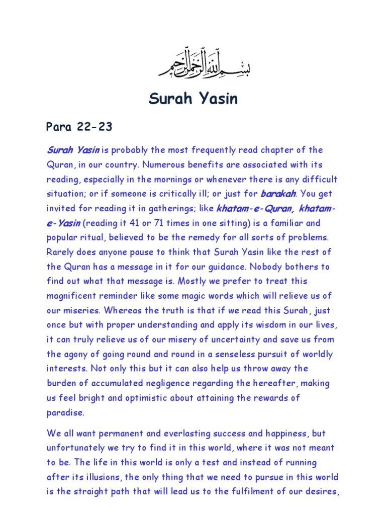 Surah Yasin: Guidance and Benefits | PDF | Prophets And Messengers In ...
