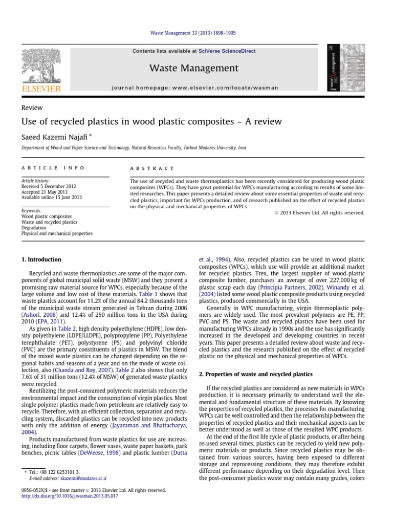 Recycled Plastics in Wood Composites Review | PDF | Polymers | Polyethylene