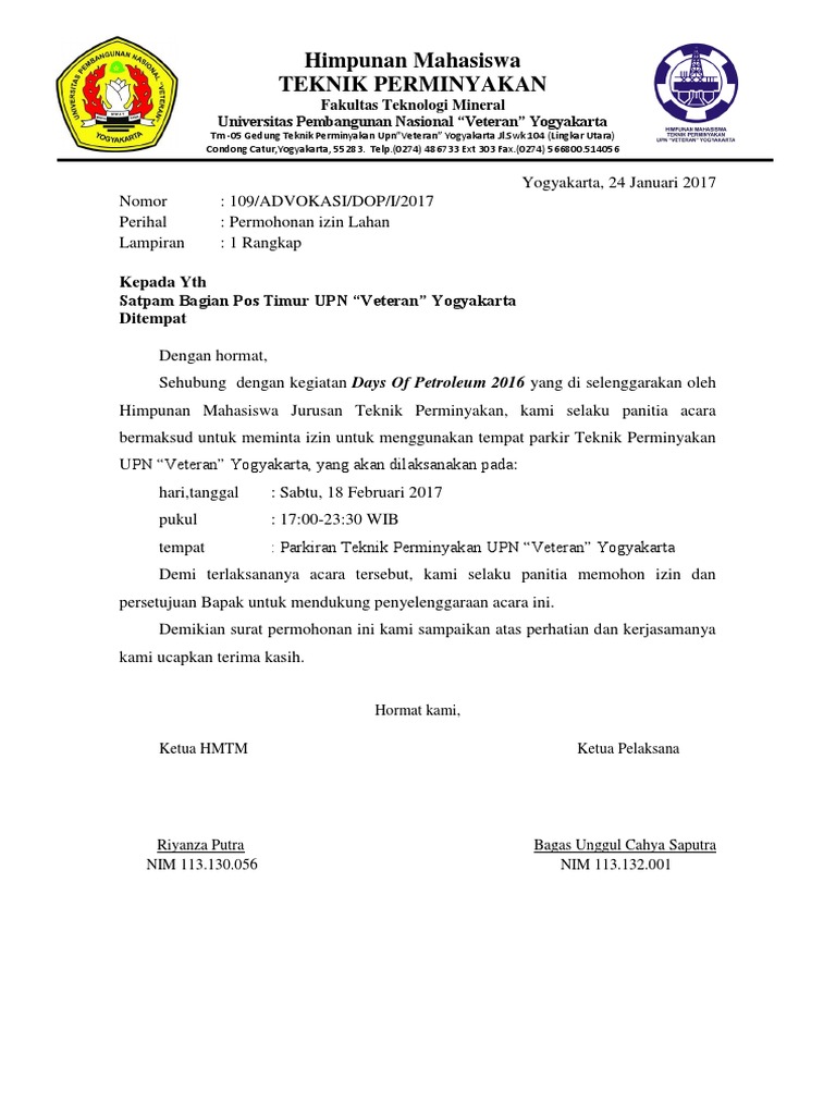 Surat Peminjaman Lahan Parkir