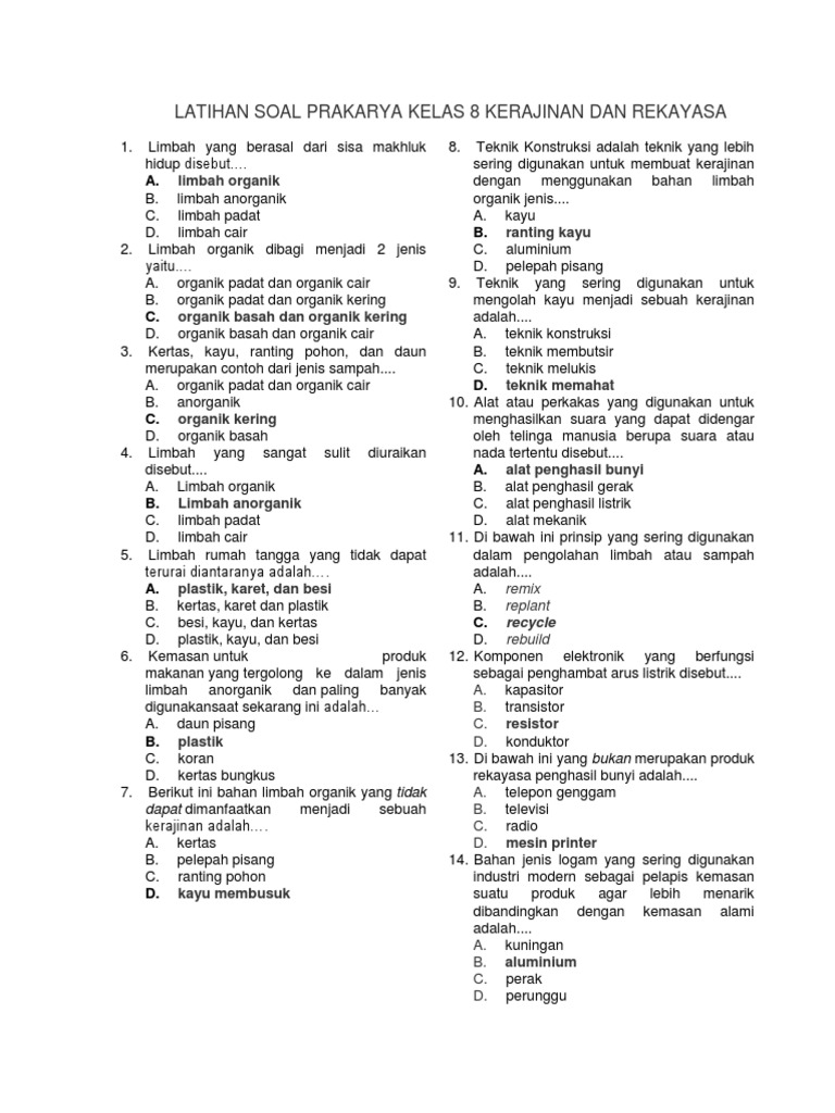 Soal Prakarya Kelas 10