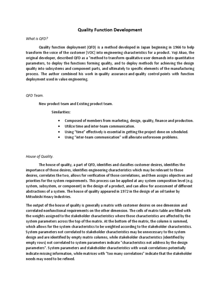 Quality Function Development | PDF | Business | Economies