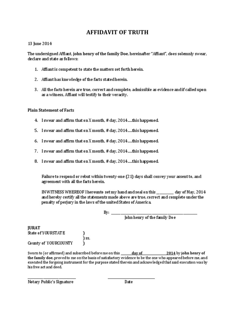 Affidavit of Truth Template | PDF