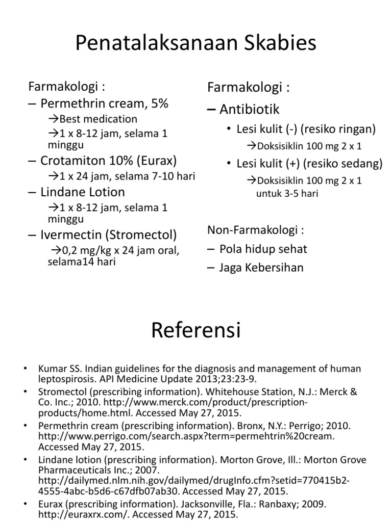 Penatalaksanaan Skabies: Farmakologi: - Permethrin Cream, 5% | PDF