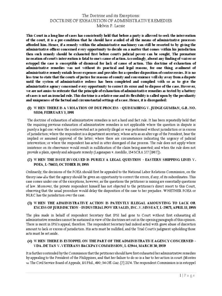 The Doctrine and Its Exceptions Doctrine of Exhaustion of