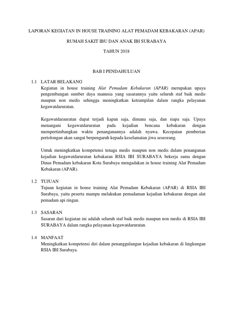 Laporan Kegiatan In House Training Alat Pemadam Kebakaran