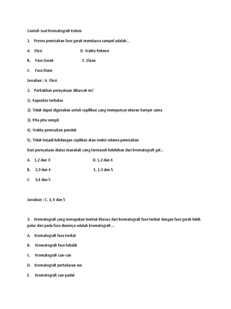 Contoh Soal Perhitungan Dan Jawaban Kromatografi