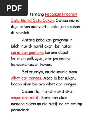 Satu murid satu sukan karangan