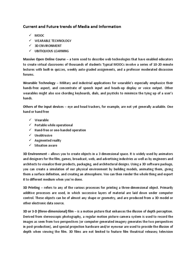 Trends in Media and Information Technology | PDF | Stereoscopy | 3 D ...