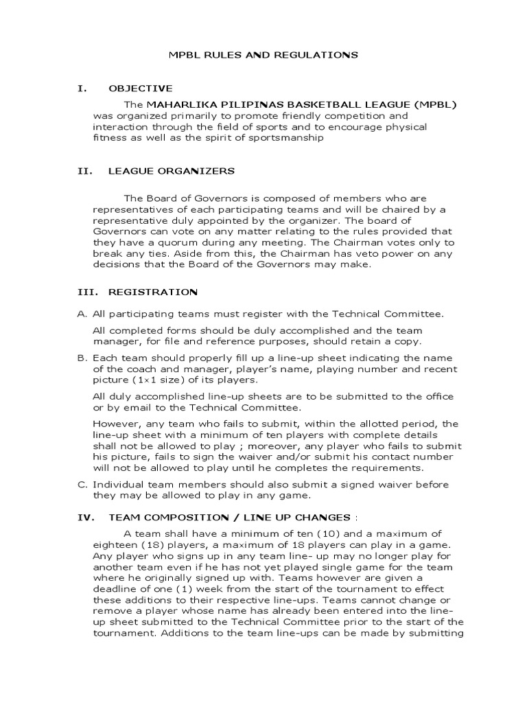 Basketball League Rules and Regulations PDF Sports Rules And