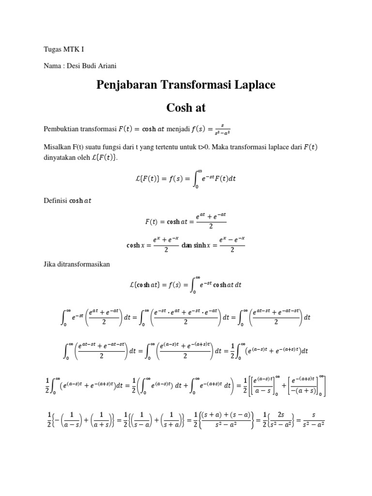 Penjabaran Transformasi Laplace Cosh at | PDF