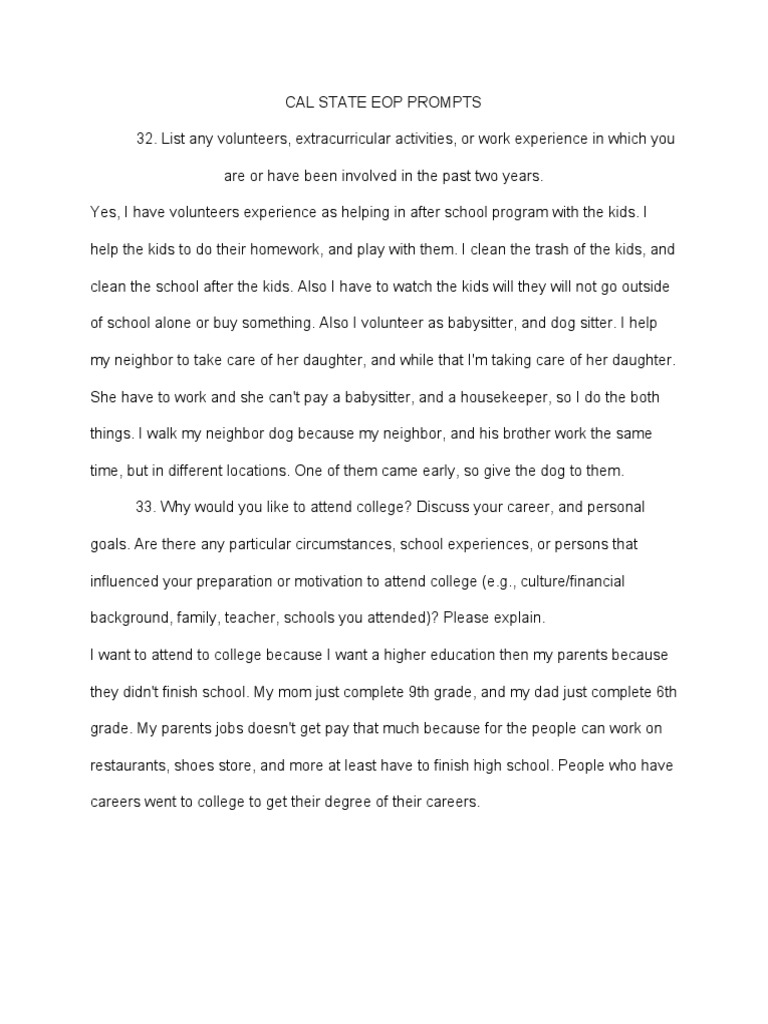 cal state eop prompts for my portfolio Behavior Modification
