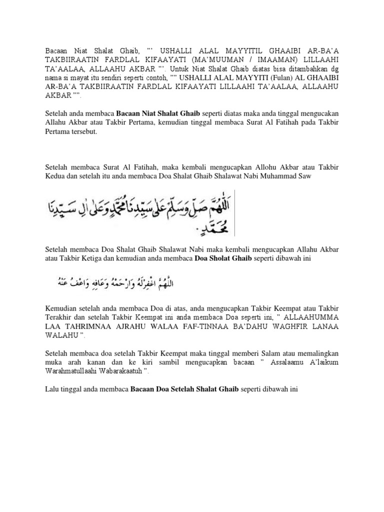 Bacaan Niat Shalat Ghaib