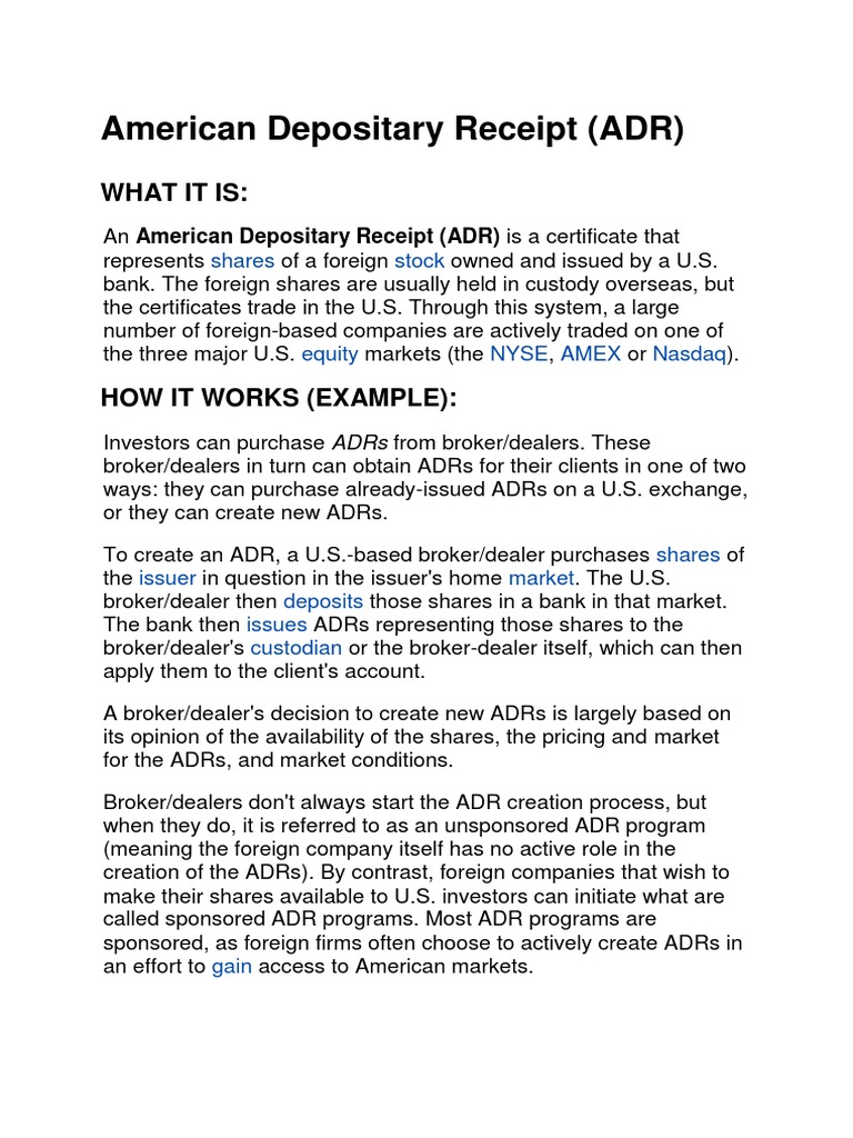 An In-Depth Guide to American Depositary Receipts (ADRs): What They Are ...