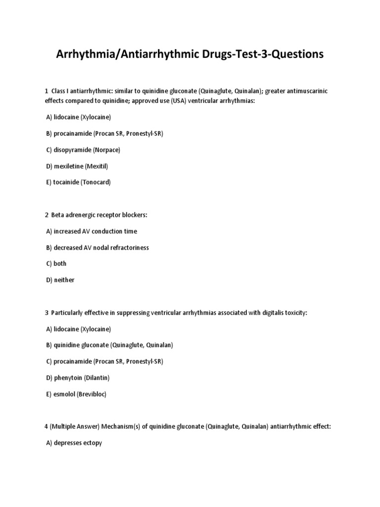 Antiarrhythmic DrugsTest3Questions PDF Functional Group