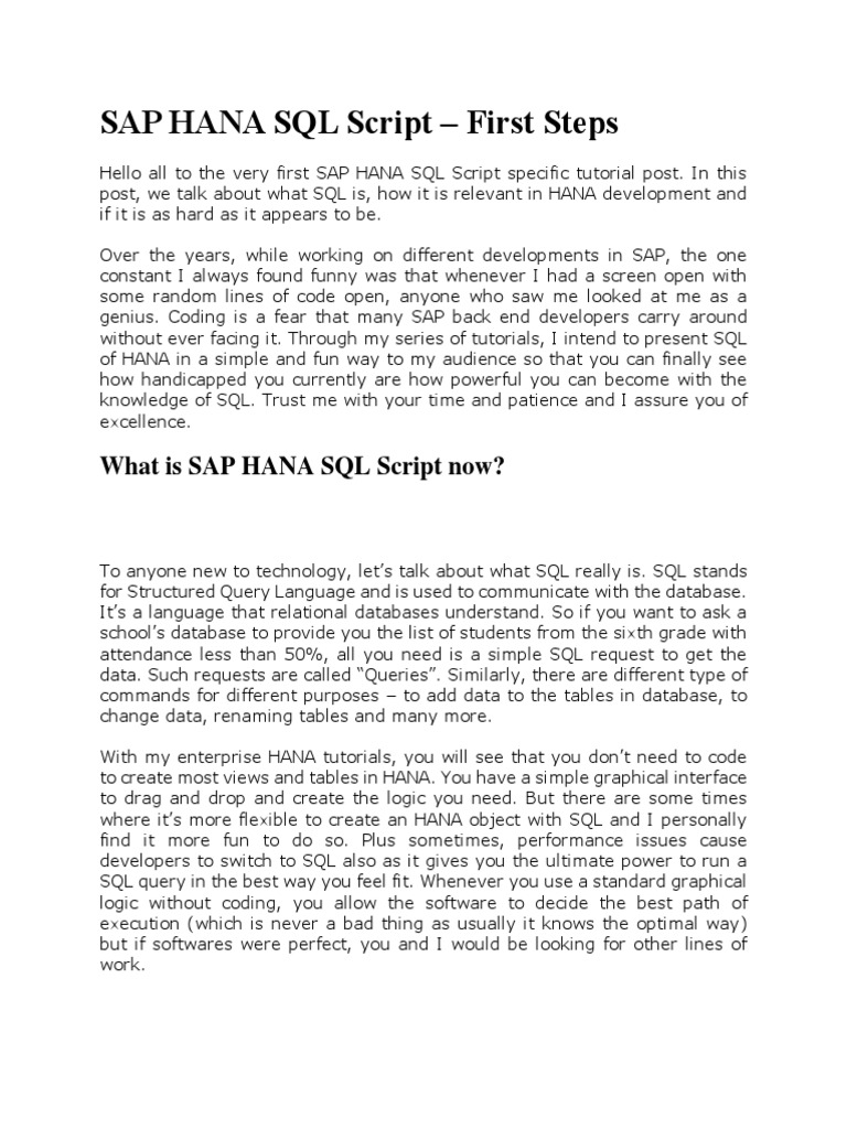 Sap Hana SQL Script | PDF | Data Type | Databases