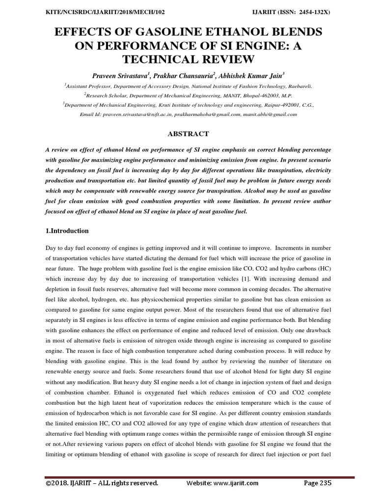 Effects of Gasoline Ethanol Blends On Performance of Si Engine: A ...