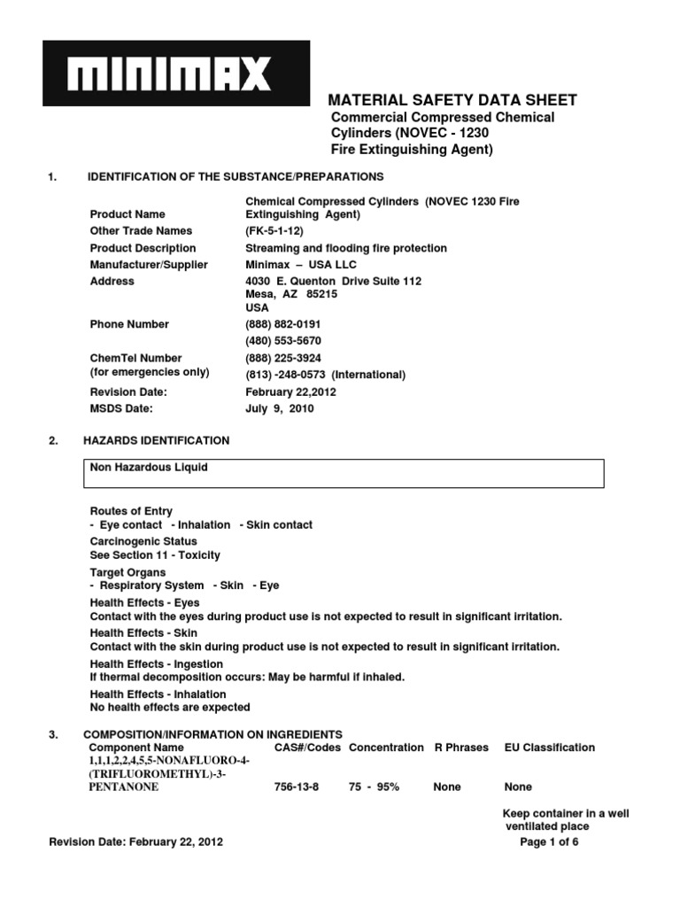 Msds Novec 1230 Pdf Toxicity Safety