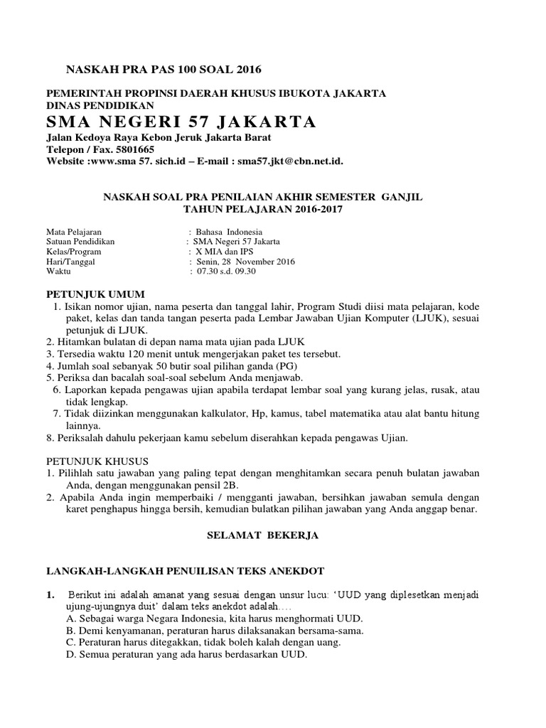 Naskah Pra Pas 100 Soal 2016 Naskah Pra Pas 100 Soal 2016