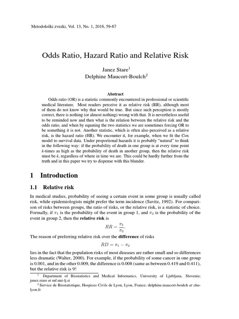 Odd Ratio Pdf Relative Risk Odds Ratio