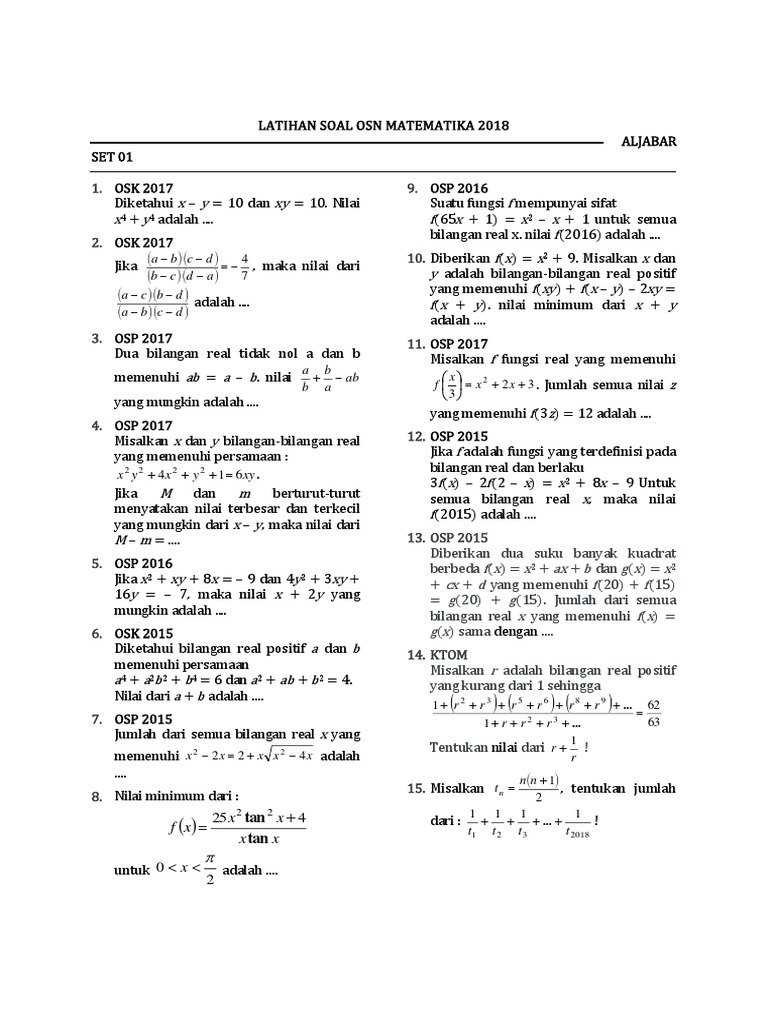 Soal Aljabar OSN Matematika 2018 | PDF