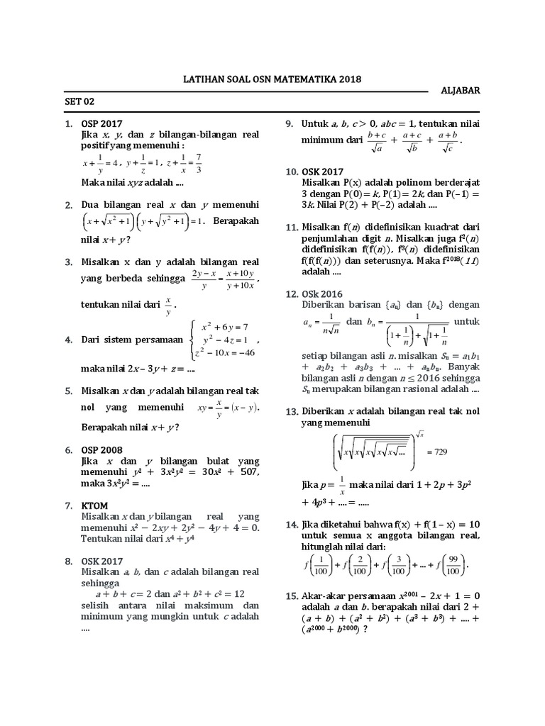 Latihan Soal Osn Matematika 2018 Set 02
