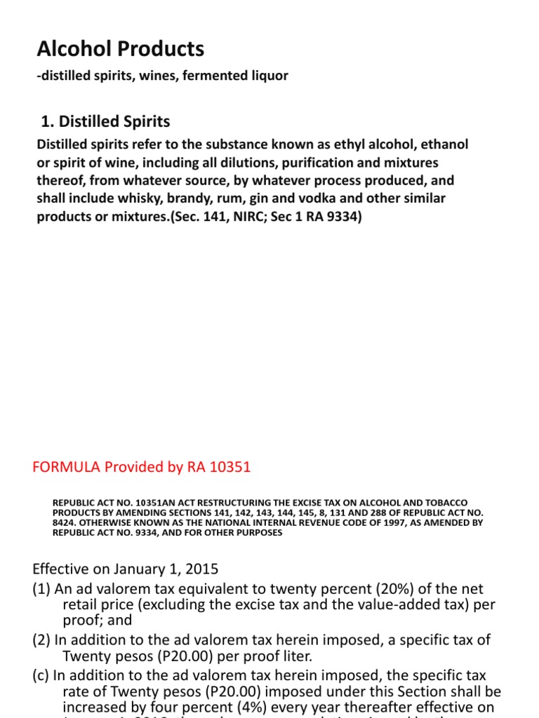 Excise Tax on Alcohol and Tobacco Products | PDF | Distilled Beverages ...