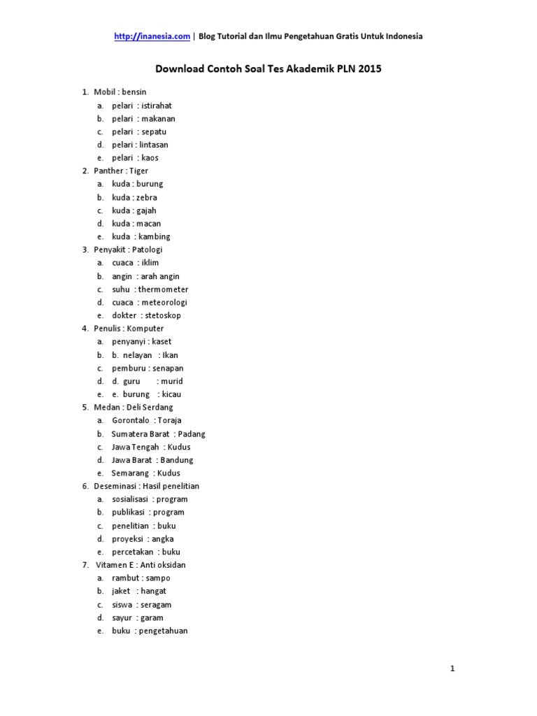 Contoh Soal Tes Akademis Bhs Inggris Pln - Dapatkan Data