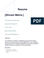Resume (Shivani Mehra) : Indira Colony Near Gupt Ganga Road