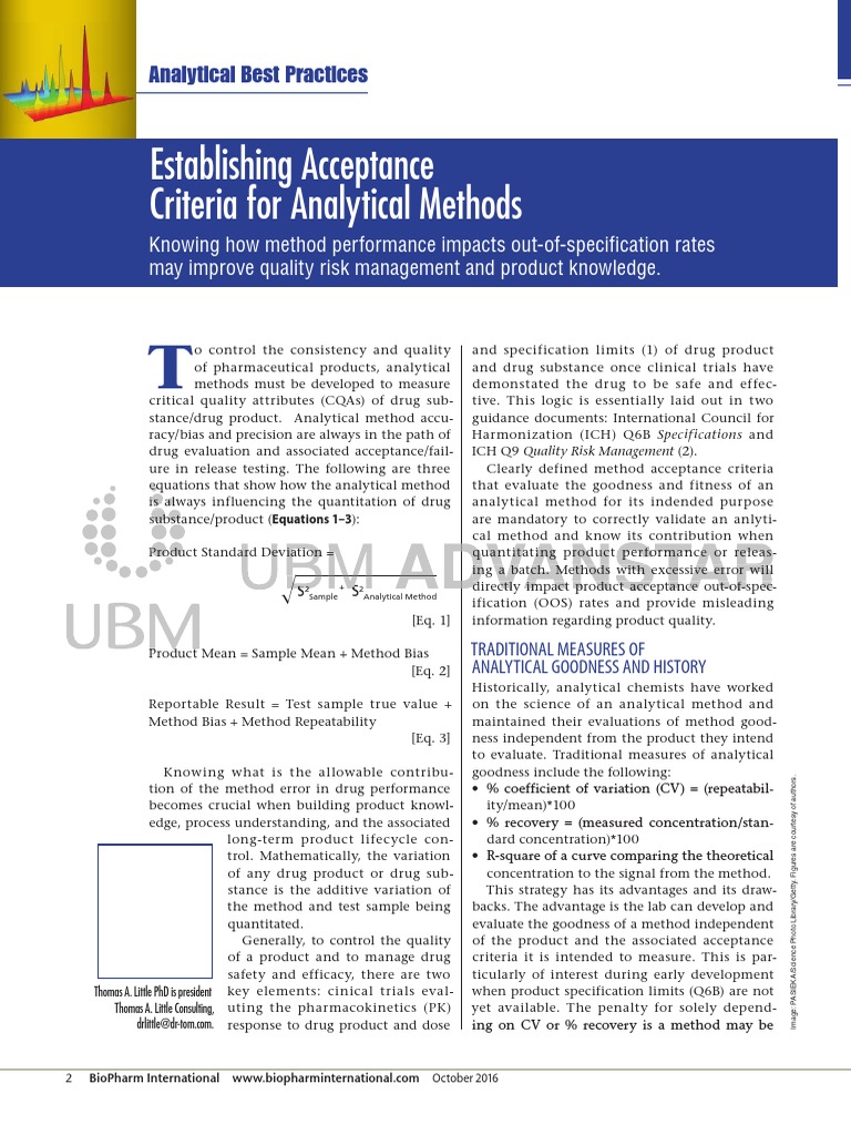 Establishing Acceptance Criteria For Analytical Methods PDF Assay