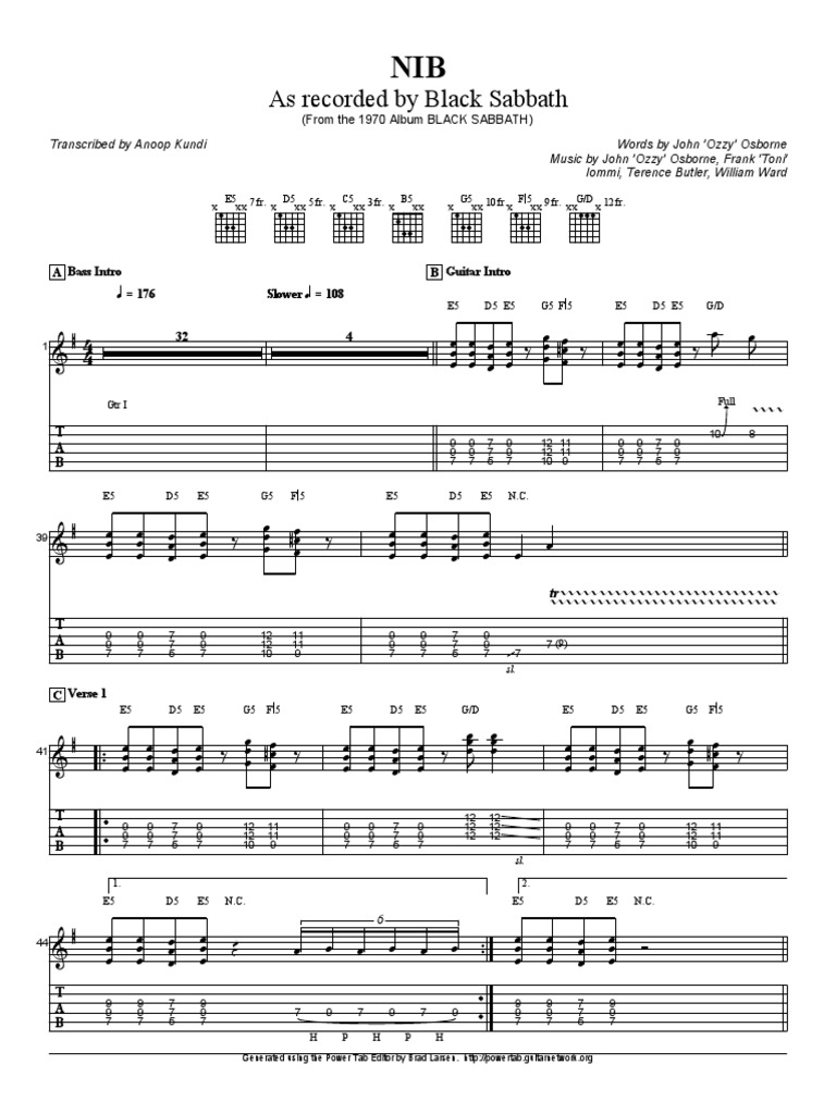 Black Sabbath Nib PDF English Music British Styles Of Music