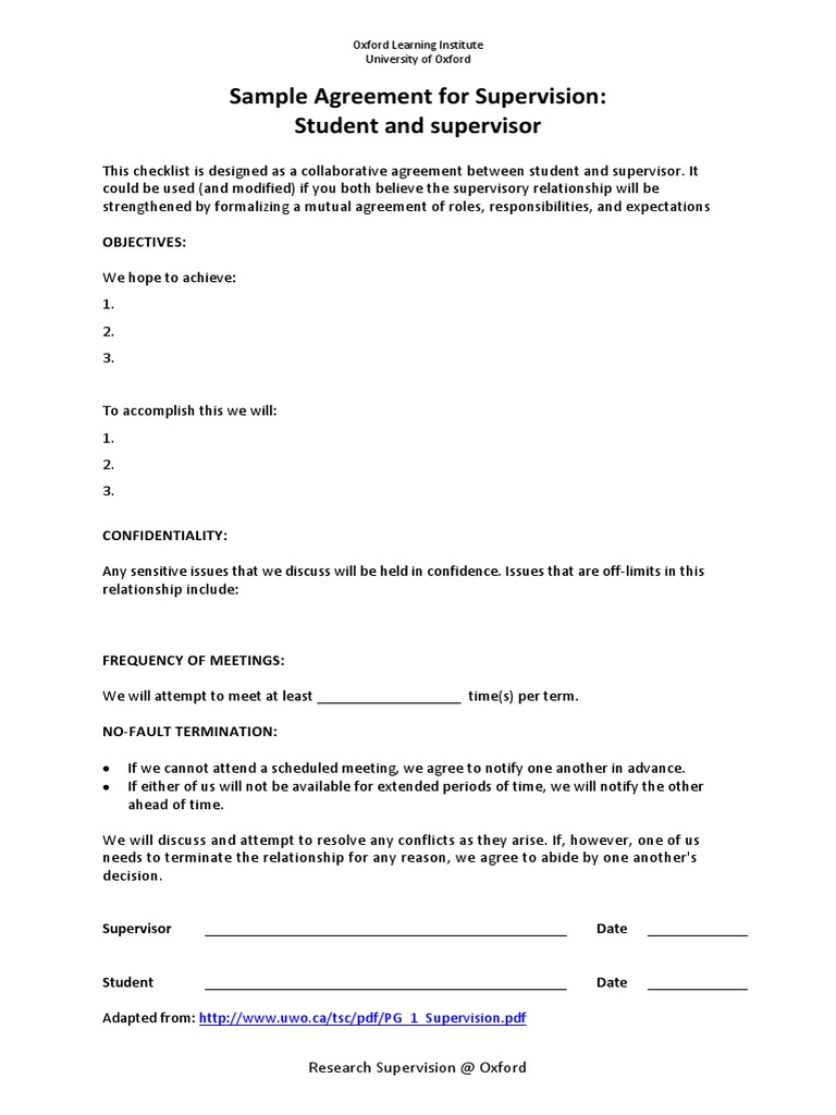 Supervision Agreement Template for Students | PDF
