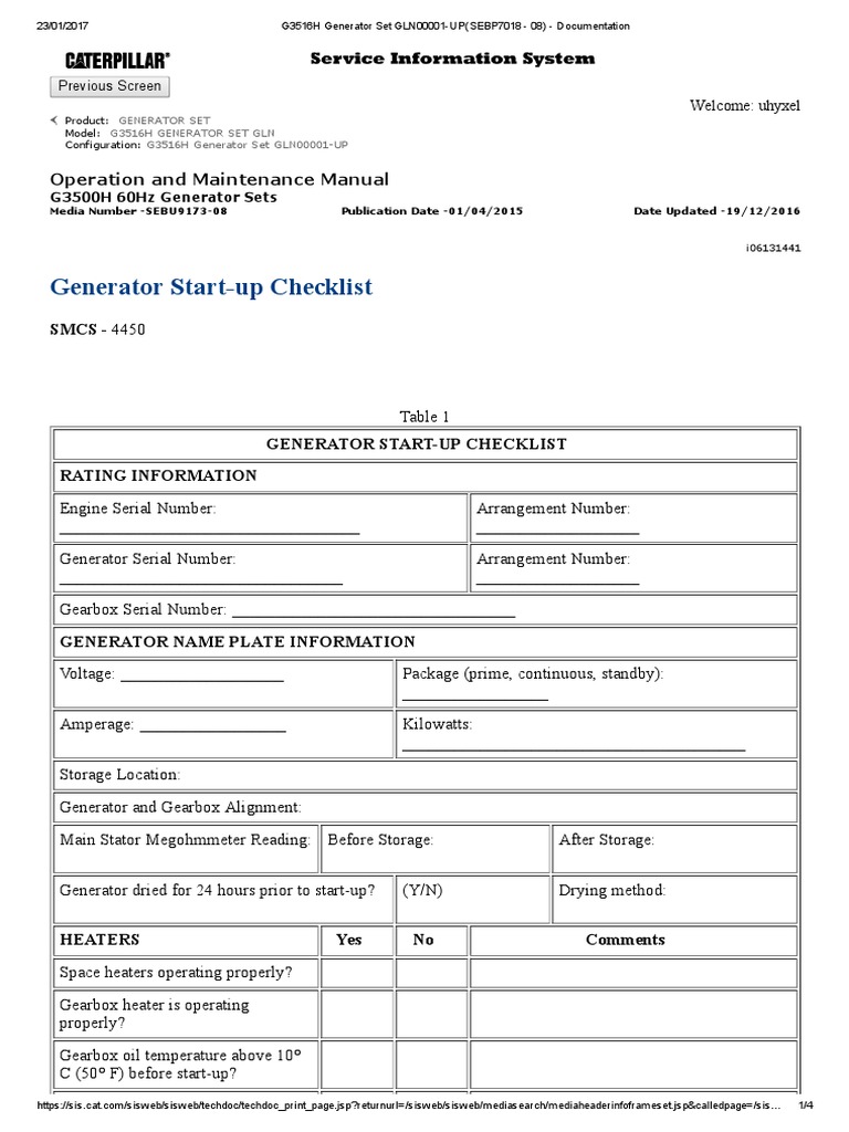 Generator StartUp Checklist PDF Alternating Current Electric