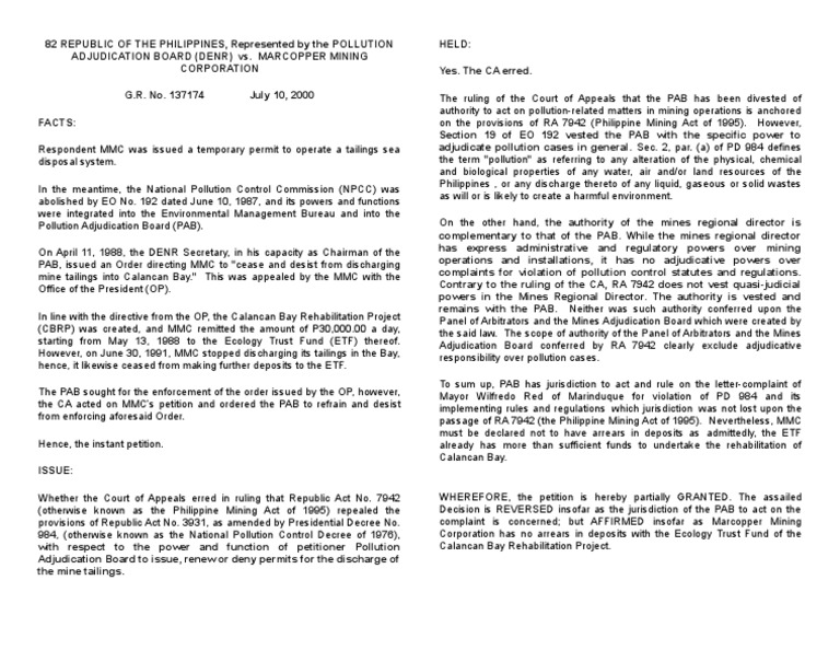 82 Republic Vs Marcopper Digest | PDF | Jurisdiction | Mining