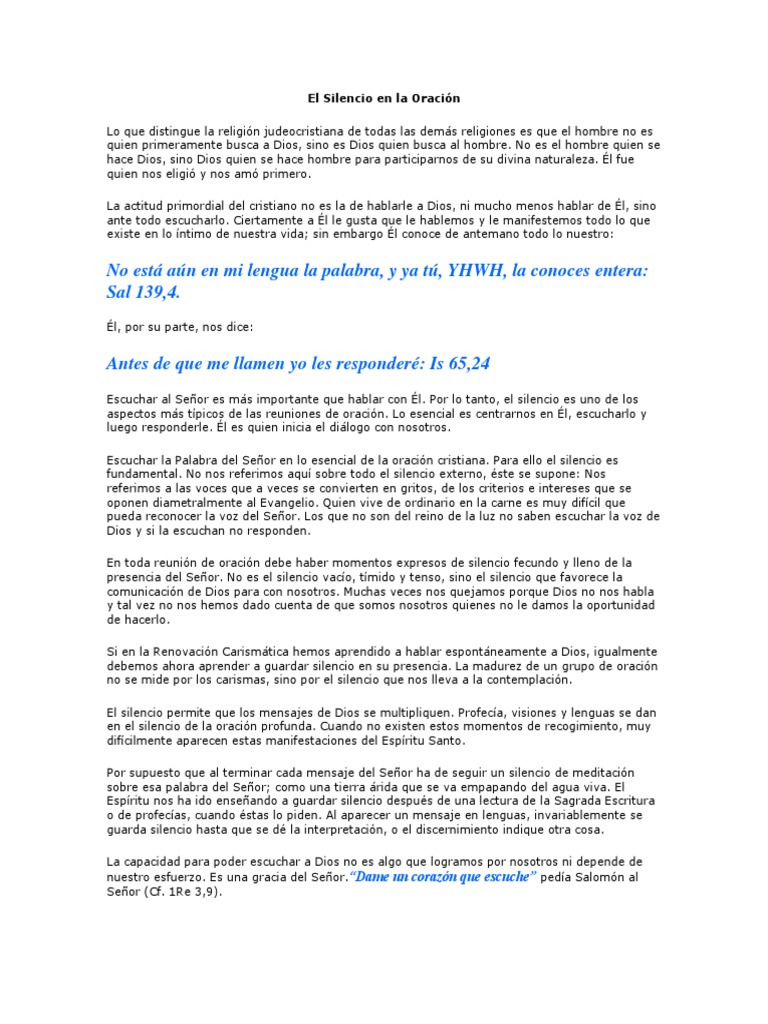 El Silencio en la Oración Cristiana | PDF | Oración | Dios
