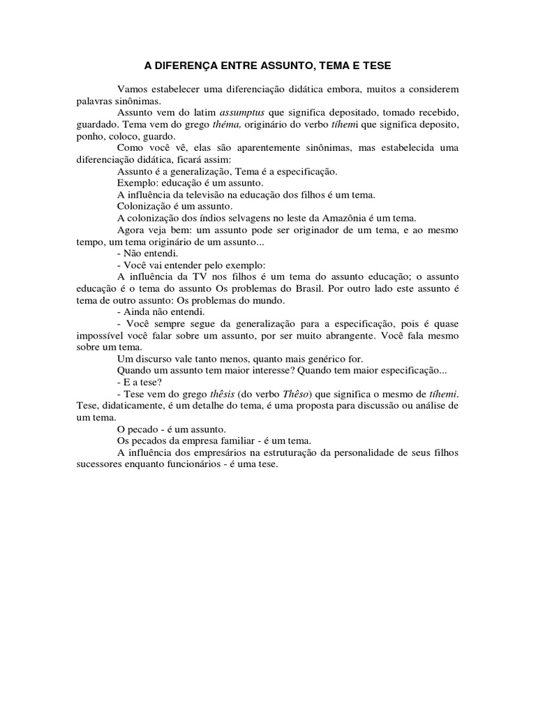 A Diferença Entre Assunto, Tema E Tese